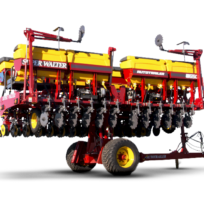 Sembradora de grano fino W650 Autotrailer Super Walter – sistema de traslado con discos de siembra visibles, vista de perfil