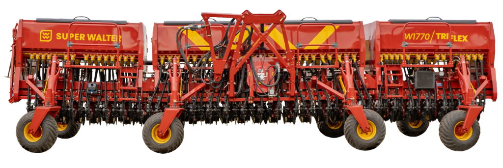 Sembradora de grano fino W1770 Triflex Super Walter – conjunto triple articulado con sistema plegable y discos air drill
