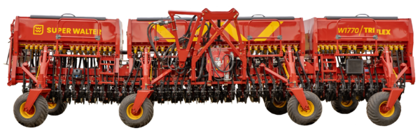 Sembradora de grano fino W1770 Triflex Super Walter – conjunto triple articulado con sistema plegable y discos air drill