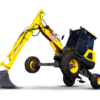 Castor C50 Super Walter – mini excavadora compacta amarilla y negra con brazo hidráulico y balde, maquinaria vial